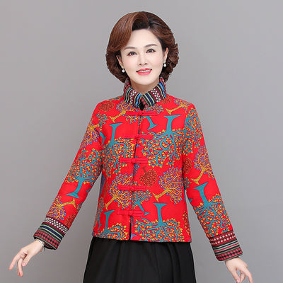 Fashion Traditional Chinese Style Autumn Women Cotton Warm Retro Printed Jackets Cardigan Outerwear Coat Tops Oriental Clothing