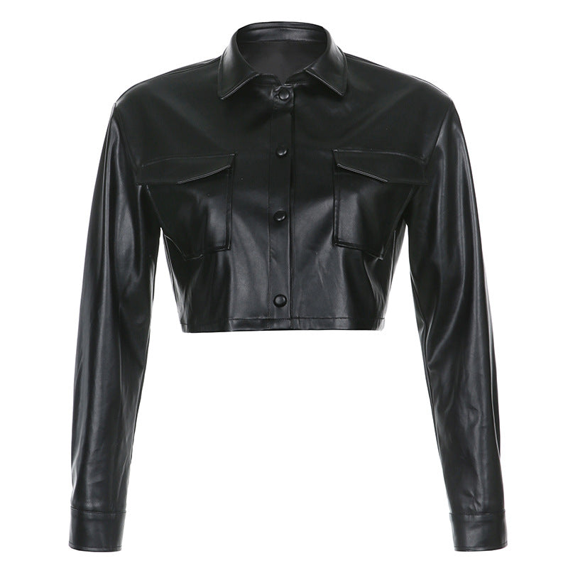 Spring black faux leather short jacket women&#39;s autumn fashion street jacket ladies punk style thin club party jacket