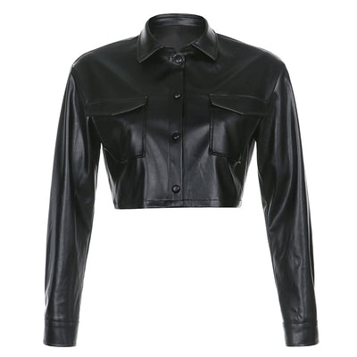Spring black faux leather short jacket women's autumn fashion street jacket ladies punk style thin club party jacket
