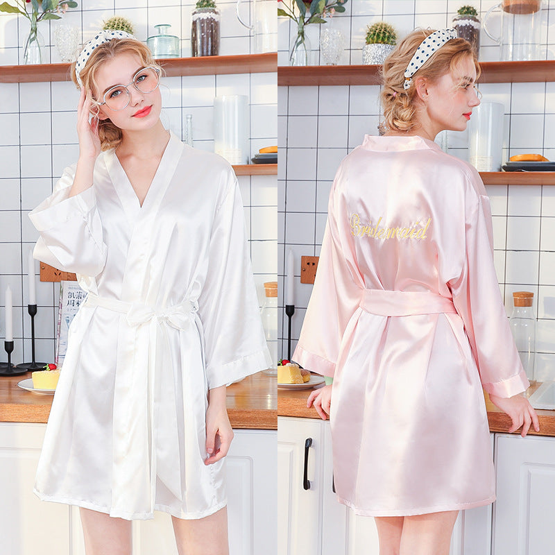 Nightgown Wedding Makeup Gown Embroidered Thin Cardigan Gown Bridesmaid Morning Gowns Sexy Robe Women&#39;s Leisure Tops Pajamas