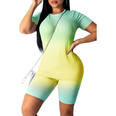 SEBOWEL Summer Woman Gradient Two-piece Casual Set Sport Female Short Sleeve T-shirts + Shorts Tracksuit Outfits Clothes S-XXL
