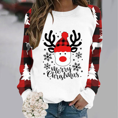 Christmas Womens Long Sleeve Crew Neck Deer Letter Printed Hoodless Sweatshirts Xmas Holiday Fit Pullover Blouse