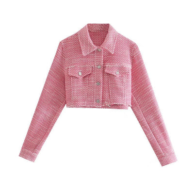 Pinkou Women Vintage Tweed Jacket Suit Two Piece Set Short Style Coat Crop Top Shorts Pink Sweet Chic Set Mujer TZ84