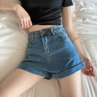 Summer Vintage High Waisted Curled Sexy Denim Women&#39;s Shorts 2021 Korean Fashion Hot Women Sexy Slim Trousers Holiday Streetwear