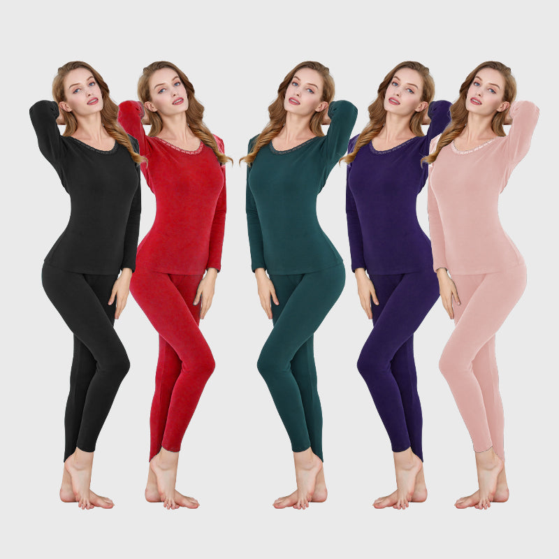 Cotton ladies middle-aged thermal underwear autumn clothing long trousers set decoration body round neck solid color underwear