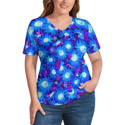Sunflower Field T-Shirts Sunflower Field V Neck Trendy T Shirt Short-Sleeve Lady Pretty Tee Shirt Pattern Tees Plus Size 3XL 4XL