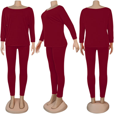 Vintage Style 2 Piece Plus Size Tracksuit Sportswear Suit For Women Off Shoulder T Shirt And Slim Pant Set Casual Elegant