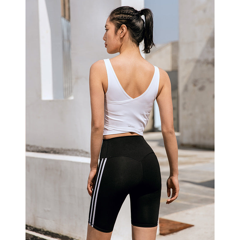High waist fitness pants women&#39;s stretch tight-fitting five-point pants running pants quick-drying sports shorts yoga pants