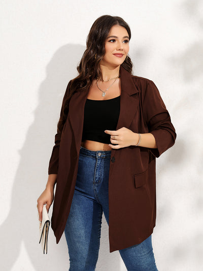 Finjani Plus Size Women Suit Ladies Brown Loose One Button Suit Jacket Autumn Winter Fashion Women's Tops Coat