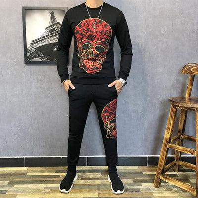 New Two Pieces Set Fashion Drilling Hot Hoodies MenBrand Clothes +Pants Casual Slim Sportswea
