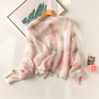 pink elegant women jumper mohair fluffy sweater for ladies trendy crewneck top girls pullover fall clothes knitted outfits thin