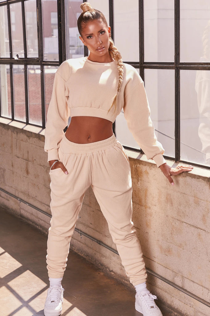 1L182 Autumn Winter Women Casual Fashion Solid Navel Long Sleeve Sports Two Piece Set Top and Pants Tracksuit Sweatsuit Outfits