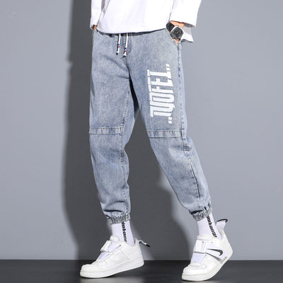 Hip Hop Graffiti Printing Jeans Men's GradientTrousers Harem Cartoon Loose Casual Ankle Banded Pants Cargo Denim Jeans for Men