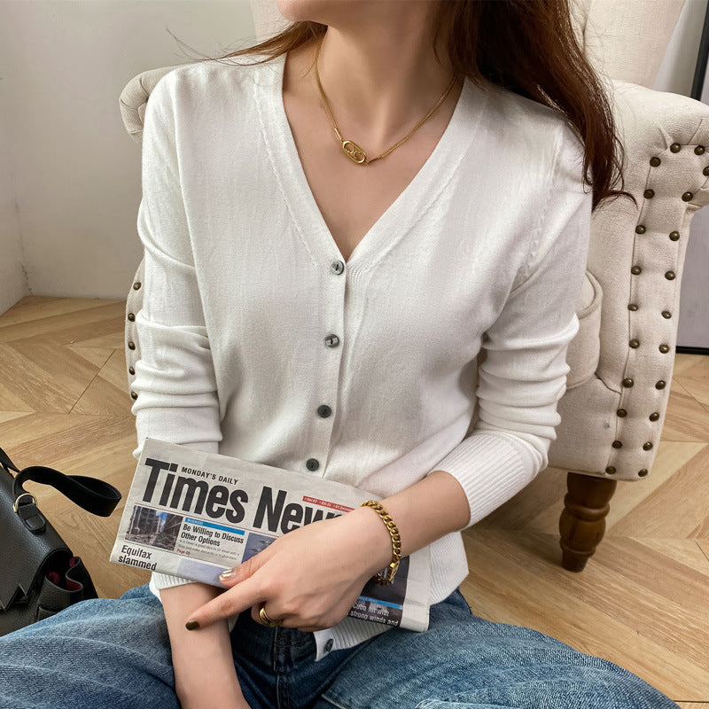 New V-Neck Long Sleeve Sweater Button Cardigan Ladies Knit Tops Fashion Cardigan for Women Autumn Winter Short Crop Top