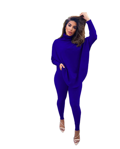 Wholesale Items Bulk Lots Sexy Split Turtleneck Outfits Two Piece Set Fashion Clothing Women Batwing Sleeve Tracksuit B5227