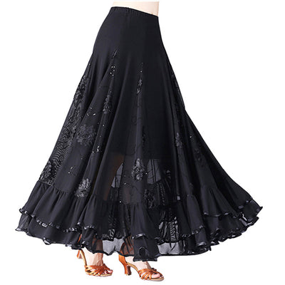 Ballroom Dance Skirt Long Length Spread hem Elegant Modern Dance Maxi Skirt Women Flamenco Latin Tango Practice Stage Costumes