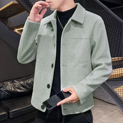 2021 Autumn Winter Mens Wool Coat Solid Long Sleeve Woolen Jackets Men Warm Overcoat Streetwear Fashion Casual Outerwear B407