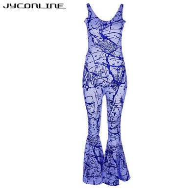 JYConline Sexy Backless Wide Leg Jumpsuit Women Rompers 2021 Hot High Waist Slimming Overalls Plus Size Wide Leg Print Jumpsuit