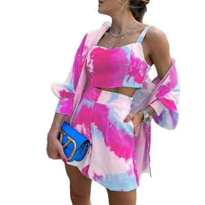 LFRVZ 2022 INS High-end Free Chiffon Shirt Set Young Shirt&Short Full Sleeve + Short Pants 1 Piece Underwears Women 3 Piece Set