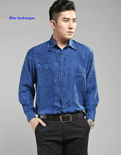 silk male long-sleeve shirt,19 momme of pure silk men shirts, silk jacquard casual shirt,with gift mask