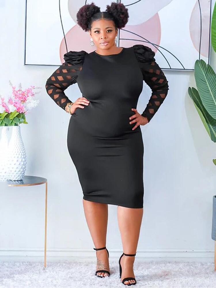 Plus Size Clothes Women Fashion Large Size Dress Long Sleeve Tight Black Dress Cut Out Bodycon Dress Wholesale Dropshipping