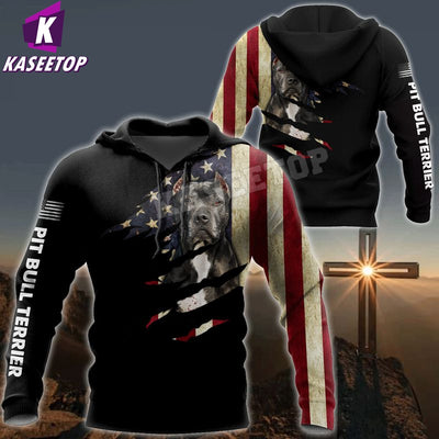 Pitbull Dog USA Flag 3D Printed Hoodies Men Zip Hoodies Brand Sweatshirts Boy Jackets Pullover Tracksuits Animal Streetwear