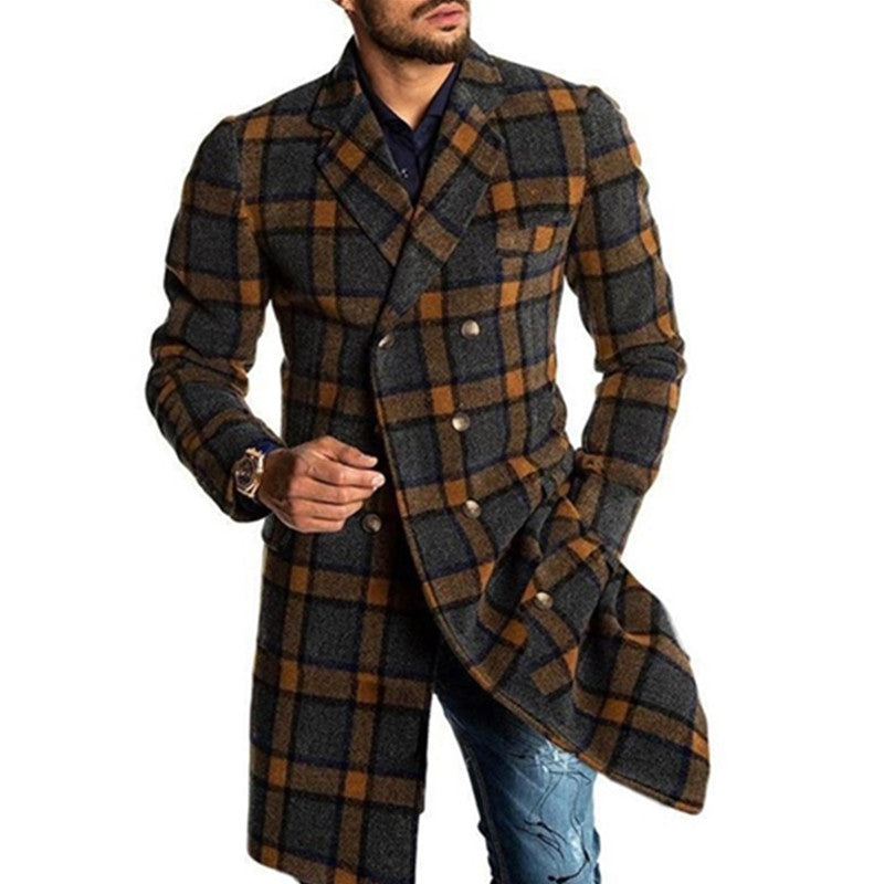 Long Trench Coats Men Woolen Jackets Casual Double Breasted MensOvercoat Winter 2021 Houndstooth Jacket Men Trench Coat