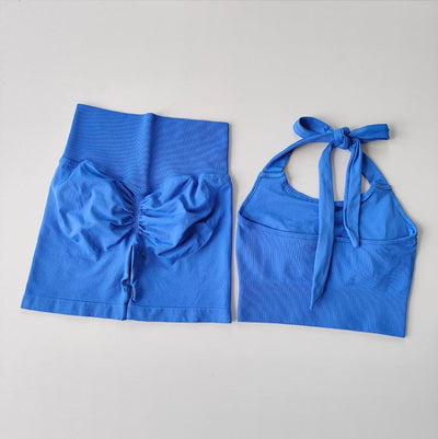 Women&#39;s yoga two-piece set, neck hanging sports underwear,  bra, fitness running yoga set, seamless sports shorts