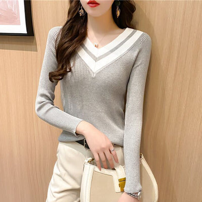 V Neck Sweater Woman Korean Fashion 2021 Autumn Clothes Women Casual Female Long Sleeve Top Knit Warm Pullovers Sueter Feminino