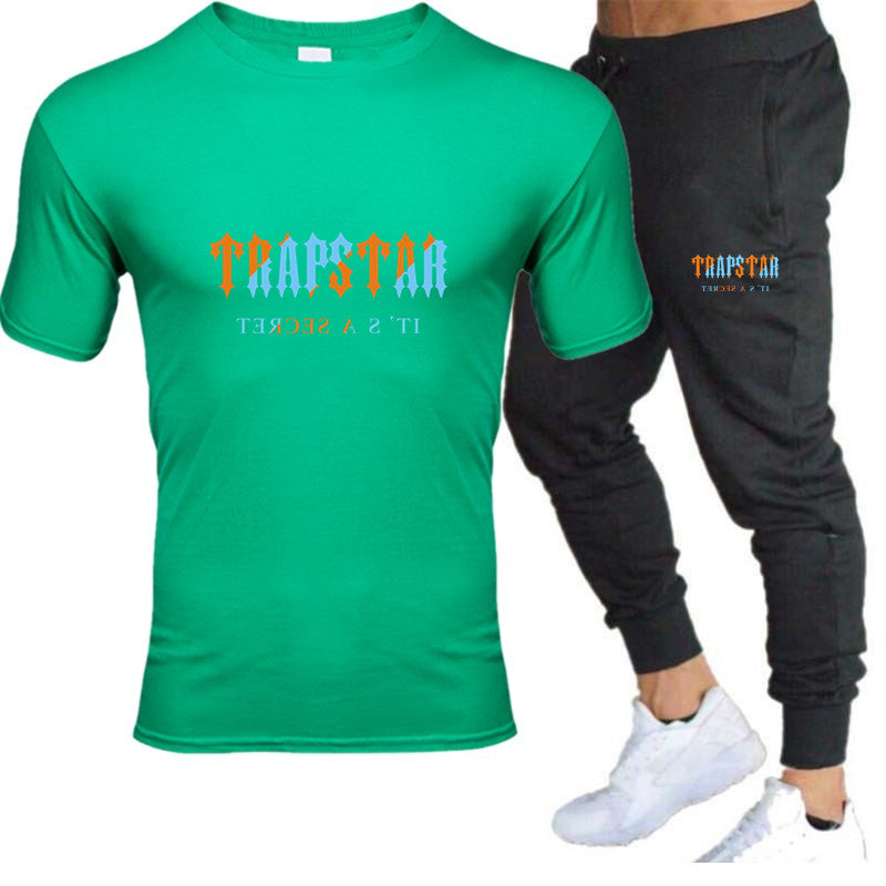 2022 New TRAPSTAR Tracksuit Set Men T Shirt+trousers Summer Sportswear Jogging Pants Streetwear Harajuku Tops Short Sleeve Suit
