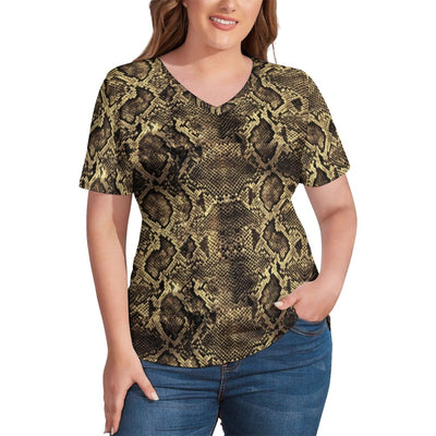 Boa Black Snakeskin T Shirts Animal Skin Print V Neck Casual T Shirt Short Sleeve Lady Harajuku Tee Shirt Top Tees Plus Size 4XL