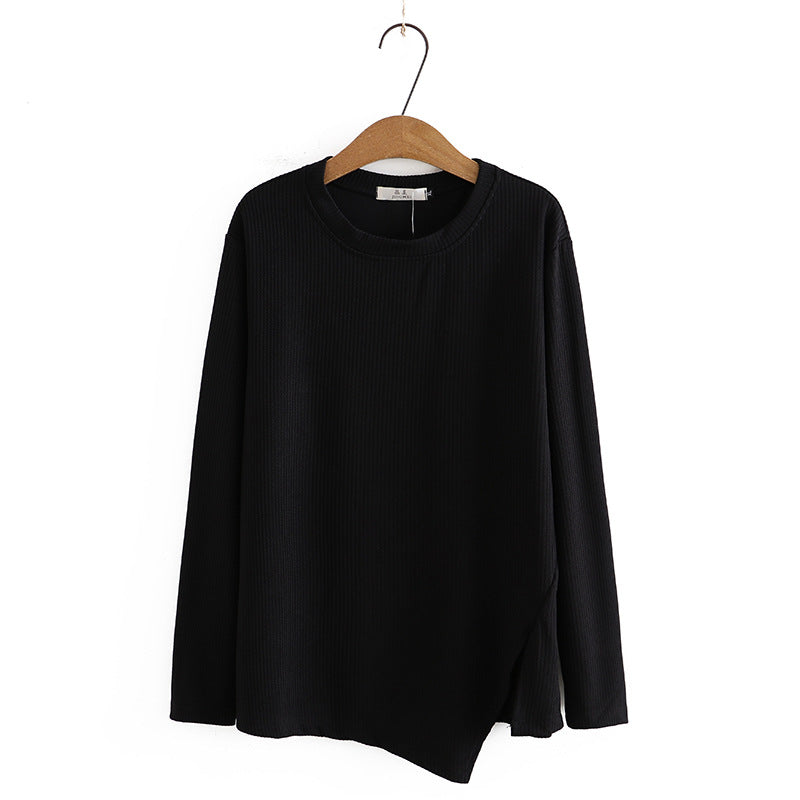 Knitted Women Autumn Tops Long Sleeve T-shirts Casual O Neck Loose Asymmetrical Plus Size Tops 3XL 4XL KKFY6323