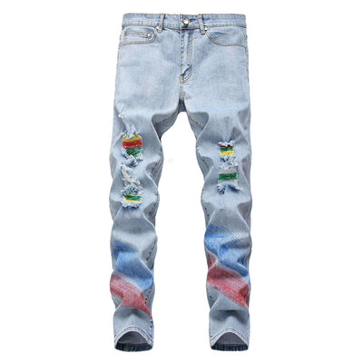 Idopy Mens Fashion Colorful Painted Jeans Slim Fit Vintage Washed Ripped Denim Pamts Stretch Jean Trousers With Holes