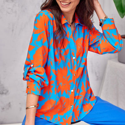Printed Loose Women Shirts Elegant Flowers Button Up Lapel Office Ladies Shirt 2022 Autumn Fashion Colorful Long Sleeve Top