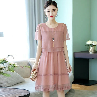 Summer New Dress Female 200 Jin Fat Sister A-Line Skirt Meat Cover Belly Chiffon Vestidos Feminine Temperament Dresses