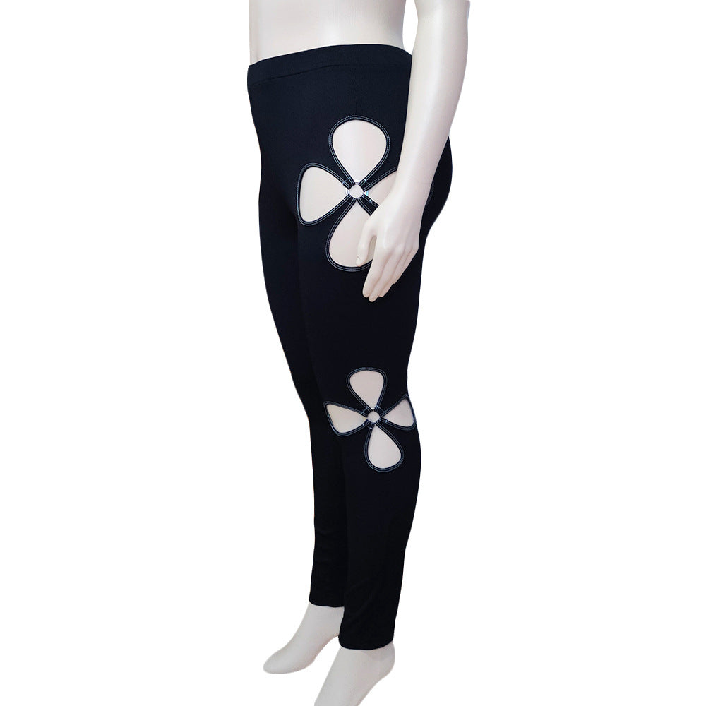 Plus Size Women Pencil Pants Hollow Out Floral Club Trousers 2022 Female Solid Elegant Pants Lady Casual Wholesale Clothes