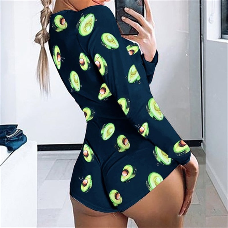 2021 New Sexy Women Romper Pajamas Casual Deep V Neck Long Sleeve One Piece Bodysuit For Summer