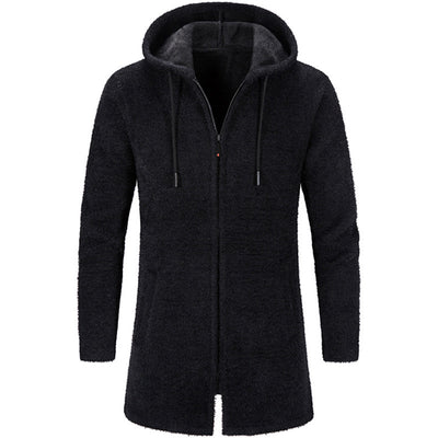 Autumn And Winter Men's Fashion Versatile Knitted Cardigan Medium And Long Hooded Mink Outer Windbreaker