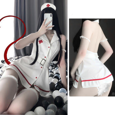 Sexy  Uniform Summer Fashion Sleeveless V-Neck High Waist Lacing Thin Slim Short Pajamas Dresses Cosplay Costumes Yukata