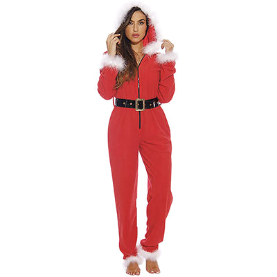 Women Long Sleeve Santa Claus Style Ladies Christmas Jumpsuit Fancy Outfit Adult Costume For Xmas Party