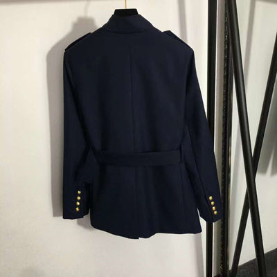 Women Fashion Long Sleeve Suit Original Multi Pocket Gold Button Coat Famous High End Belt Slim Fit Black Clothing