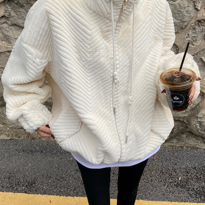 Faux Fur Fluffy Teddy Hoodie Pullovers Casual Drawstring Preppy Sweatshirt Women Autumn Winter Hoodies Minimalist Sweatshirts