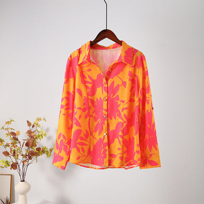 Printed Loose Women Shirts Elegant Flowers Button Up Lapel Office Ladies Shirt 2022 Autumn Fashion Colorful Long Sleeve Top