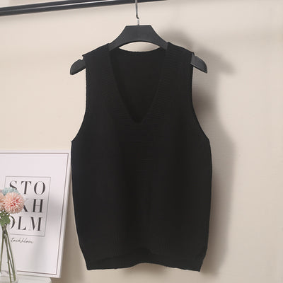Knitted Vest Women Sleeveless Sweater School Uniform Basic Solid Color Soft Comfortable V Neck Pullovers Female Knitwear Tops