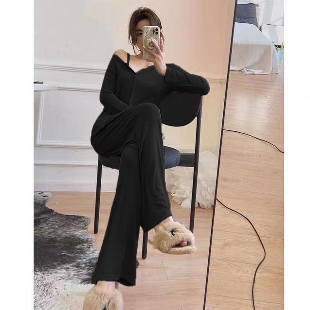 Fashion Casual Wrop Pullover Tops + Wide Leg Pants Sports Suits Women Spring Elegant Loose Homewear Suits Lady Soft Sportswears