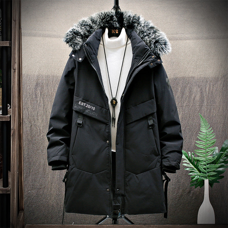 HEDUO Winter New Men&#39;s Down Jacket Medium Length Thickened Loose Cargo Winter Outfit Coat