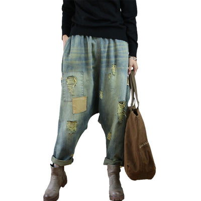 FairyNatural Korean Designer Style Spring Autumn Ladies Retro Holes Pants Women Bleached Ripped Jeans Oversized Denim Trousers