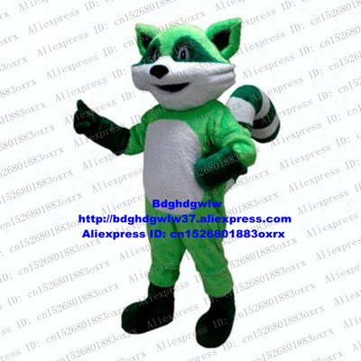 Green Long Fur Raccoon Racoon Procyon Lotor Mascot Costume Adult Cartoon Character Open A Business Company Celebration zx2787