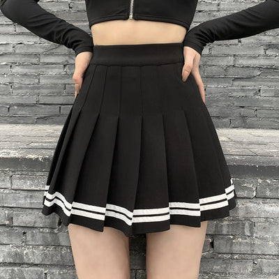 Gothic High Waist Mini Skirts Cool Girl Sexy Punk Cross Print Pleated Skrit Women Black White Basic All-Match Chic Short Dress