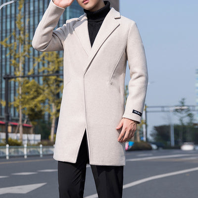Autumn and winter men's trench coat youth woolen coat men's mid-length Korean casual coat